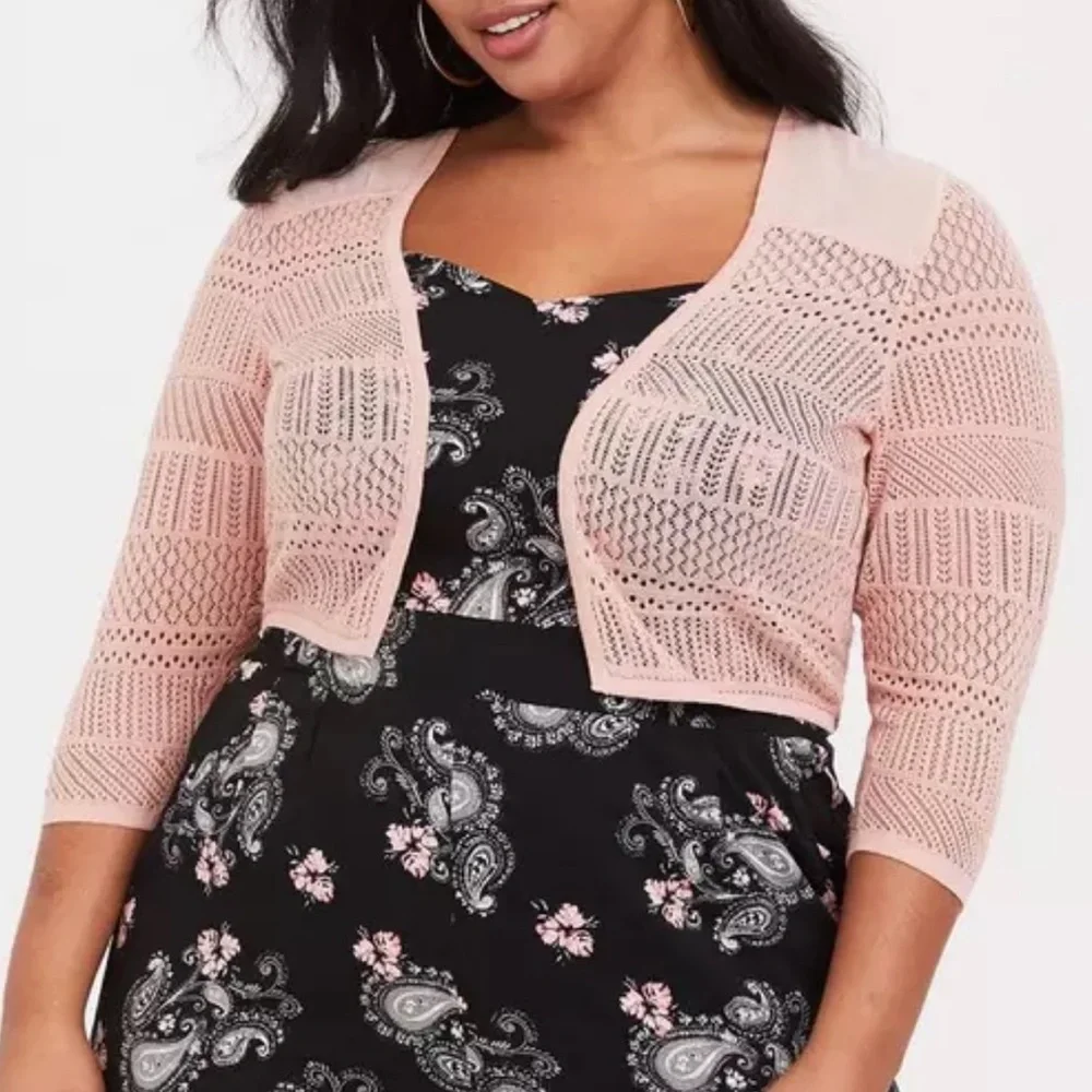 TORRID Pointelle Shrug 3/4 Sleeve Open Front Sweater EUC - Picture 1 of 11